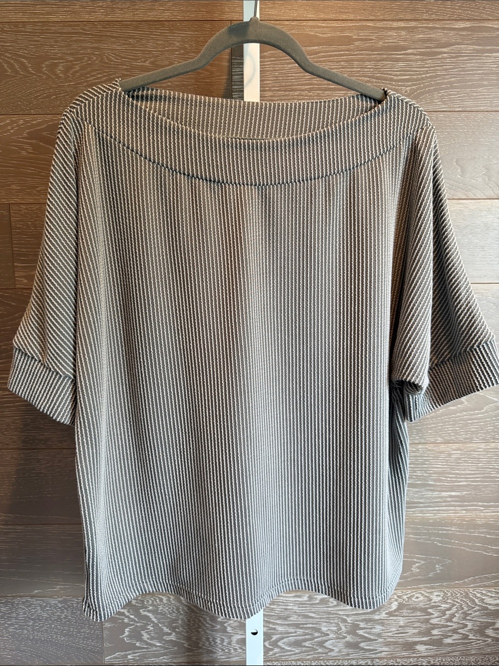Gray Striped Boatneck Top